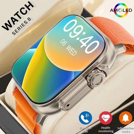 Relógio inteligente masculino T900 Ultra 2, Tela AMOLED, Bússola NFC, Impermeável, Apple Watch, IWO Ultra 8